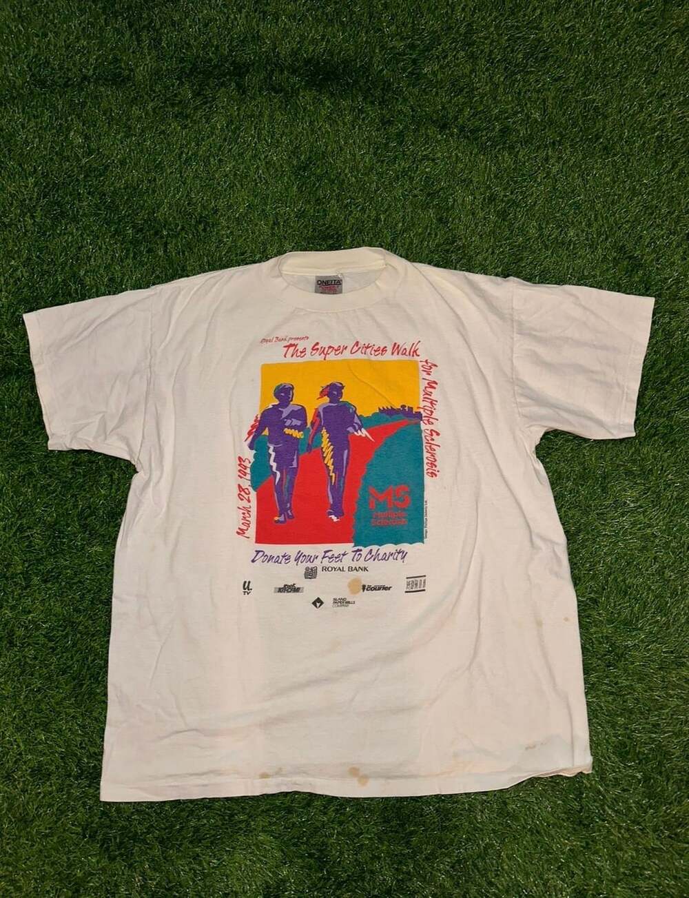Oneita The Super Cities Walk 1993 T-Shirt Size XL Vintage White MS